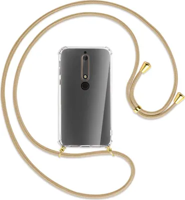 Produktbild von Handykette Backcover-Schutzhülle mit Band (Metall goldfarben) für Nokia 6.1 - caramel