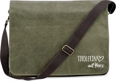Produktbild von Huuraa Umhängetasche Tirolerin mit Herz 14 Liter Military Green Canvas Laptoptasche Geschenkidee