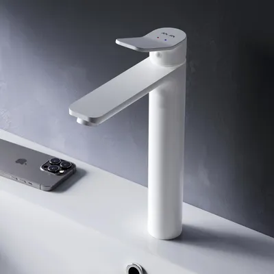 Image de Robinet de salle de bains Haut Robinet de salle de bains Mitigeur en laiton Mitigeur de lavabo pour salle de bain Mitigeur de lavabo, blanc