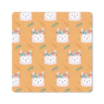 Produktbild von MuchoWow® Mauspad Mousepad Lama - Blumenkranz - Schnittmuster 30x30 cm - Mousepads - Maus Mat - Pad - Mausunterlage - Gaming