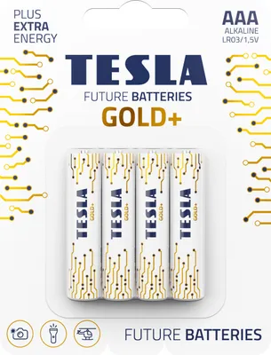 Productafbeelding van Tesla GOLD+, Batterijen voor eenmalig gebruik, AAA, Alkaline, 1,5 V, 4 stuks, Goudkleurig, Wit