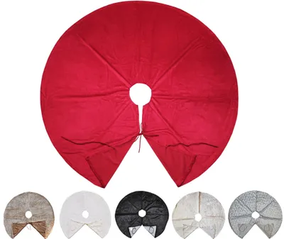 Produktbild von Kuschlige Christbaumdecke Rund Ø 120cm Weihnachtsbaumdecke Weihnachtsbaum Decke Tannenbaum Unterlage, Farbe:Rot / Samt