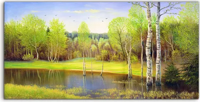 Produktbild von Coloray Glasbild 140x70  Wandbild Glasbilder Foto Bild Landschafts Wald Wald See