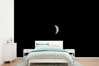 Produktbild von MuchoWow® Fototapete für Wohnzimmer oder Schlafzimmer Wandtapete Vinyl Motivtapete Mond - Nacht - Schwarz - 360x240 cm - Vinyl-Tapete