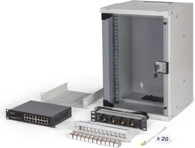 Obrázok produktu pre Digitus DN-49102-SET, Nástenný regál, 9U, 60 kg, Zámok, Koľajnice racku, Vylepšená správa káblov