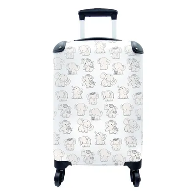 Produktbild von MuchoWow® Koffer Handgepäck Trolley Rollkoffer Kleine Reisekoffer mit 4 Rollen - Elefant - Schnittmuster - Baby - Cabin Size < 55x40x23 cm & 55x40x20 cm - Fotokoffer - Kabinenkoffer - Boardgepäck - Reise-Box - Reisekoffer - Reisegepäck - Koffer mit Bild - Trolley für Kinder