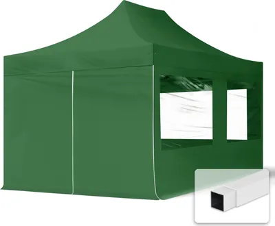 Immagine prodotto di TOOLPORT 3x4,5m gazebo pieghevole con laterali (finestre panoramiche), ECONOMY acciaio, verde scuro