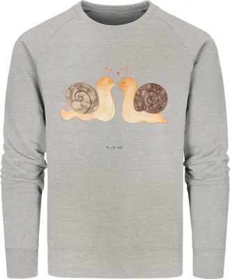 Produktbild von Mr. & Mrs. Panda Baumwoll Pullover Schnecken Liebe Größe L - Heather Grey - Geschenk, Pärchen, Freundin, Verliebt, Paar, Zufrieden, Sweatshirt, Sweater, glücklich, Pulli