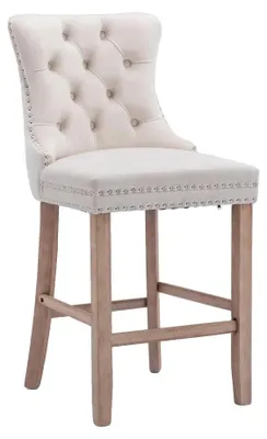 Immagine prodotto di Sgabello da bar, rivestimento in velluto, struttura in legno massello, beige