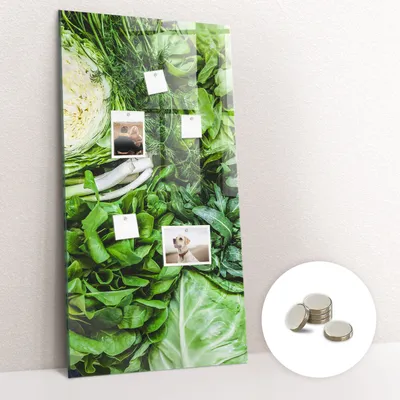 Obrázok produktu pre Magnetická tabuľa na stenu - Memo Tabuľa Sklenená - vrátane 5 magnetov - 60x120 cm - Šťavnatý šalát