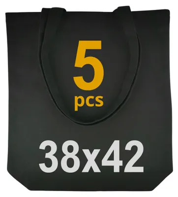 Immagine prodotto di BORSA IN COTONE 220 g 380x420x10, ALLARGATA CON MANICI, SENZA STAMPA, 5 pezzi, NERA