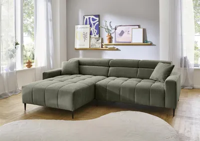 Produktbild von Wohnlandschaft >Stanislaw< elektr. Sitztiefenverstellung, Cord grün - 256x100x180cm (BxHxT)
