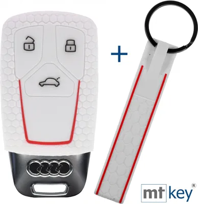 Produktbild von Auto Schlüssel Silikon Schutz Hülle + Schlüsselband im Wabe Design Weiß Kompatibel mit Audi A4 A5 A6 A7 TT Q2 Q5 Q7 A8 Q8 3 Tasten KEYLESS SMARTKEY