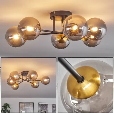 Produktbild von Isorella Deckenlampe aus Metall/Glas in Schwarz/Goldfarben/Rauchfarben