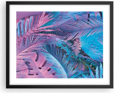 Produktbild von Gerahmtes Poster - Schwarzer Rahmen - Blätter Rosa Blau - 50x40 cm - Wand Bild - Wanddeko - Wandbilder - Kunstposter - Wandposter - Bilderrahmen - Bilder - Kunstdruck - P2BAA50x40-4401