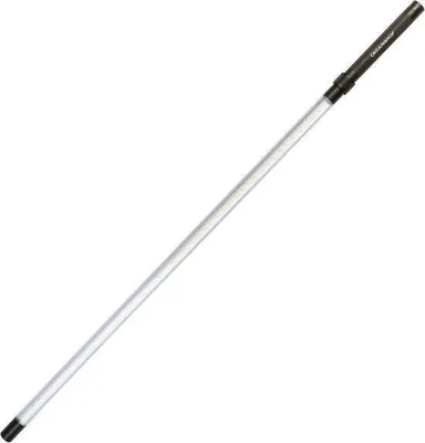 A long, thin product, likely a light or extension pole, is shown diagonally against a white background. It has a silver-colored main body and a black handle or connector at the top.