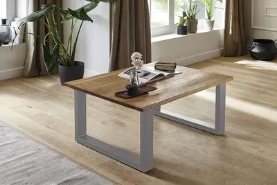 Produktbild von Couchtisch Baumkante 90x90 cm Wildeiche silber grau SESSA