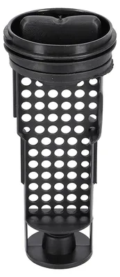 A black washing machine lint filter is shown against a white background.