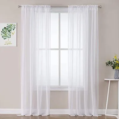 Transparente Voile Gardine mit Tunnelzug - Set aus 2 Gardinen 140 x 160 cm - Lichtdurchlässige Vitrine für Schlafzimmer und