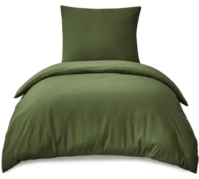 Produktbild von Bettwäsche-Set 155x220 cm Olivgrün 2-teilig Mikrofaser  mit Reißverschluss