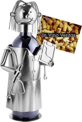 Productafbeelding van Wijnfleshouder Dokter - Metalen Sculptuur Flessenstandaard - 20 cm - Wijngeschenk voor Patiënten Medisch Specialisten voor Studie - Wenskaart