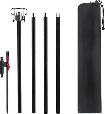 Produktbild von Teleskop-Doppelhaken-Lampenständer, Aluminiumlegierung, tragbar, zusammenklappbar, Camping-Lampenmast, Lampenzubehör – Schwarz