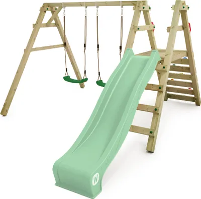 Image de WICKEY Portique de balançoire Prime Sky Slider Balançoire, portique de balançoire, balançoire simple & trapèze avec toboggan - bleu