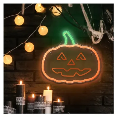 Image de Neolia NNE13 Veilleuse Néon PLEXI LED Citrouille avec manche Enseigne lumineuse LED Signe Orange-Vert