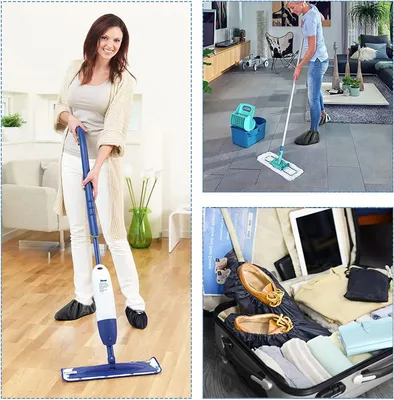 Produktbild von Allecto Plus - Wiederverwendbare Überschuhe 8 Paar waschbar wasserdicht rutschfest staubdicht Bodenschutz blau schwarz EU 36-44 - Haushaltsmatte