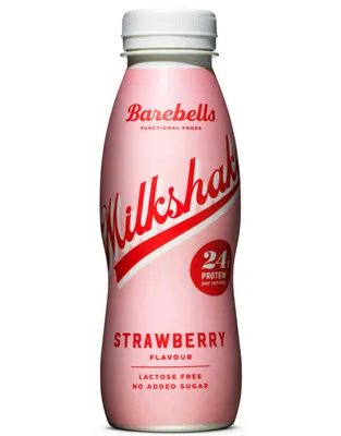 Produktbild von Barebells Milchshake Strawberry, Trinkfertig, Milcheiweiß, Erdbeere, 24 g, 185 kcal, 776 kJ