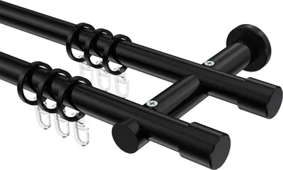 Produktbild von Interdeco Gardinenstange / Vorhangstange Schwarz, Typ Platon Santo (Kappe), 20 mm Ø 2-läufig, 220 cm