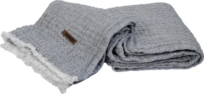 Produktbild von Wohndecke Premium Decke 170 x 130 cm blau als weiche Tagesdecke & Plaid aus edlem Stoffmix in moderner Crincle-Optik
