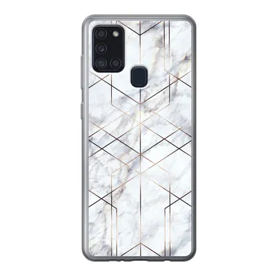Produktbild von MuchoWow® Handyhülle Schutzhülle Hülle für Samsung Galaxy A21s Marmor - Gold - Weiß Silikon Softcase Handy Hülle - Hartschale