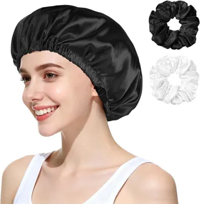 Imagen del producto de Gorro de satén ajustable, de doble capa, para mujer, protector capilar para la noche