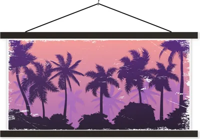 Produktbild von MuchoWow® Textilposter Palmen - Nacht - Sommer 90x45 cm mit schwarzem Rahmen - Klemmleisten