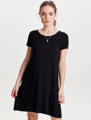 Produktbild von Lockeres Shirtkleid Mini Basic Kurzarm Dress Rücken Schnürung ONLBERA | S