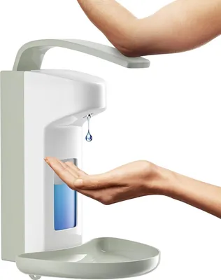 Image de Eurodistributeur, distributeur de savon, montage mural, avecau coude pour désinfectant et savon pour les mains, distributeur de savon pour montage mural, distributeur de gel douche blanc, 500 ml