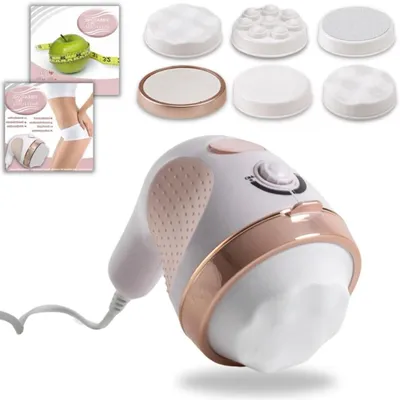 Produktbild von Massagegerät – Vibrationsgerät – Körperkonturierung – 5 Aufsätze – 14 x 11 x 16 cm – Weiß