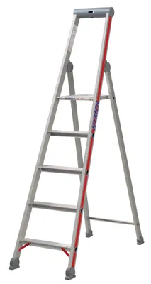 Produktbild von Hymer Stufenstehleiter mit Plattform, einseitig begehbar, 3 Stufen, senkr. Höhe 1,25 m, Reichhöhe 2,65 m, Gewicht 4,0 kg