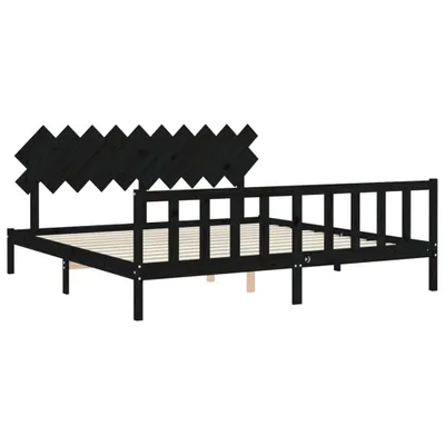 Produktbild von Massivholzbett mit Kopfteil Schwarz 200x200 cm