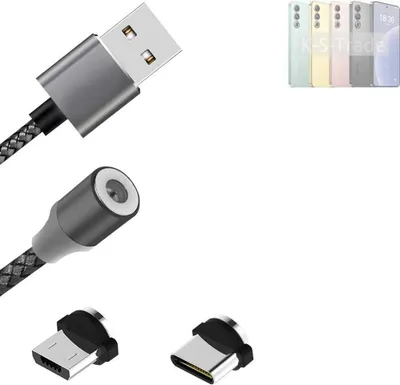 Produktbild von K-S-Trade Hochwertiges Magnet-Lade-kabel Sync-Kabel Daten-Kabel für Meizu 21 mit USB-Typ-C-Anschluss und Micro-USB-Anschluss 2A bis zu 480mbps