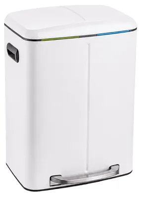 Immagine prodotto di Contenitore per rifiuti Relaxdays, 2 scomparti, 2 x 20 litri, contenitori interni estraibili, sistema di chiusura ammortizzata, pedale, acciaio inossidabile, pattumiera a pedale per la cucina, bianca, Immagine generata dall'IA