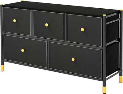 Produktbild von Kommode für Schlafzimmer, 5 Schubladen, aus Stoff, Aufbewahrungsmöbel mit Metallrahmen, Kippschutz, herausnehmbare und Faltbare Schubladen, schwarz