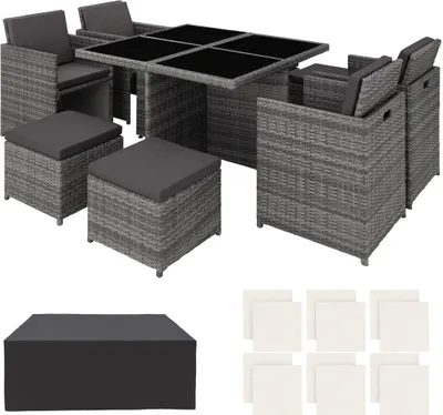 Image de Salon de jardin MANHATTAN 8 places avec 2 sets de housses + housse de protection, variante 2 - gris