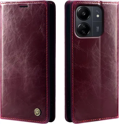 Produktbild von Handyhülle für Xiaomi Redmi 13C Kunstleder Flip Cover Hülle RFID Schutz Case Kartenfach Farbe: Weinrot
