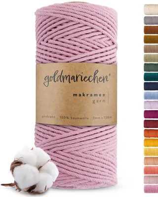 Produktbild von Makramee Garn (Rose) 3mm x 100m - 100% Baumwolle - Makrameegarn Baumwollgarn für DIY-Handwerk wie Halskette, Armband, Schlüsselanhänger, Lampenschirm