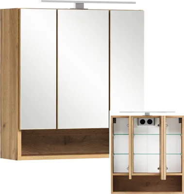 Produktbild von Spiegelschrank Bad 60 cm KAHLA-03 in Wotan Eiche Nb. mit LED Beleuchtung, B/H/T: ca. 60/64/20 cm
