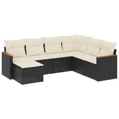 Produktbild von Modulares Gartenmöbel-Set, 7-teilige Sofagarnitur mit Stauraum, Poly Rattan Schwarz, Cremeweiße Kissen, UV-beständig