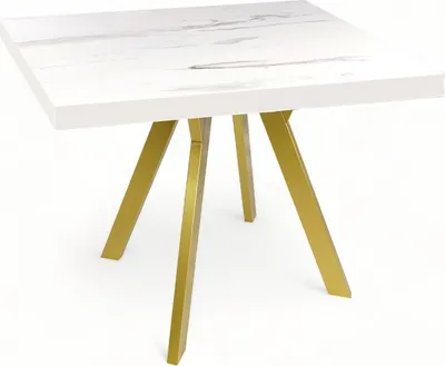 Obrázek produktu pro Zlatý kov + čtvercový stůl MARMUR WHITE 90x90 s možností rozšíření na 190 cm