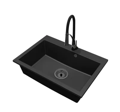 Produktbild von Granitspüle Küchenspüle Einbauspüle 1 Becken Elite 70 mit Armatur und Siphon Schwarz